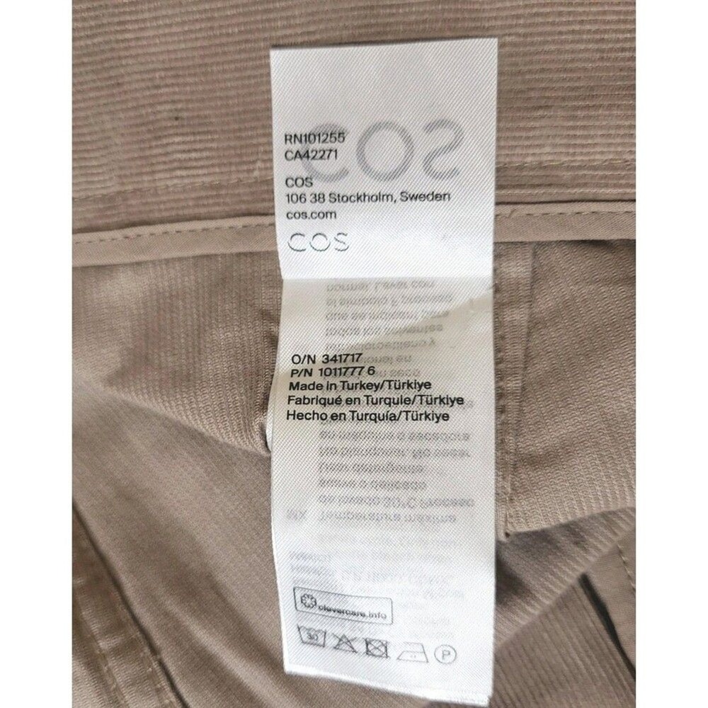 COS 12 New Womens Organic Cotton Corduroy Chino Pants Beige Straight High Rise - Picture 7 of 9